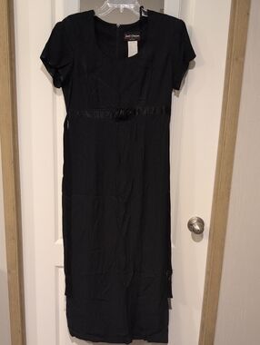 Just Chosen Black Short-Sleeve Maxi Dress with Ribbon Waist
